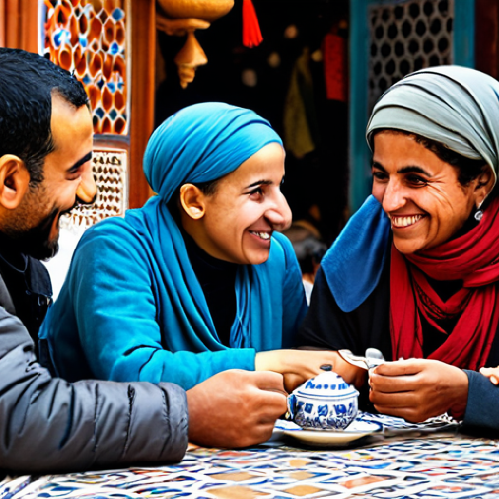 여행 중 정서적 지능을 키우는 방법 - **Prompt:** A diverse group of fully clothed travelers interacting warmly with locals in a vibrant M...