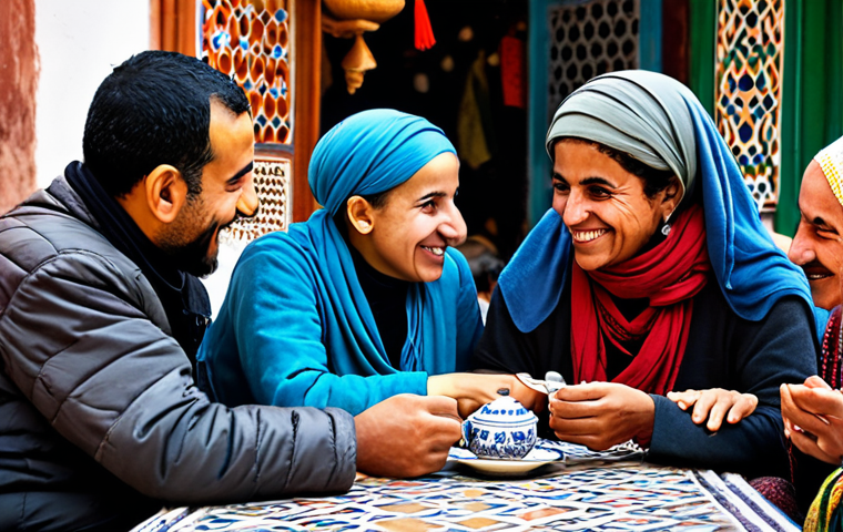 여행 중 정서적 지능을 키우는 방법 - **Prompt:** A diverse group of fully clothed travelers interacting warmly with locals in a vibrant M...