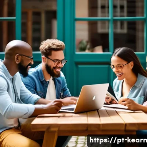 Home 11 팀워크를 위한 학습 중심 여행 활동 - A diverse corporate team engaged in a creative brainstorming session outdoors at a vibrant urban cow...