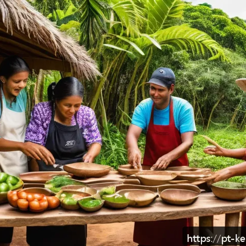 사회적 책임을 강조한 여행 프로그램 기획 - A vibrant scene of a traditional Brazilian indigenous community workshop in Northeast Brazil, with l...