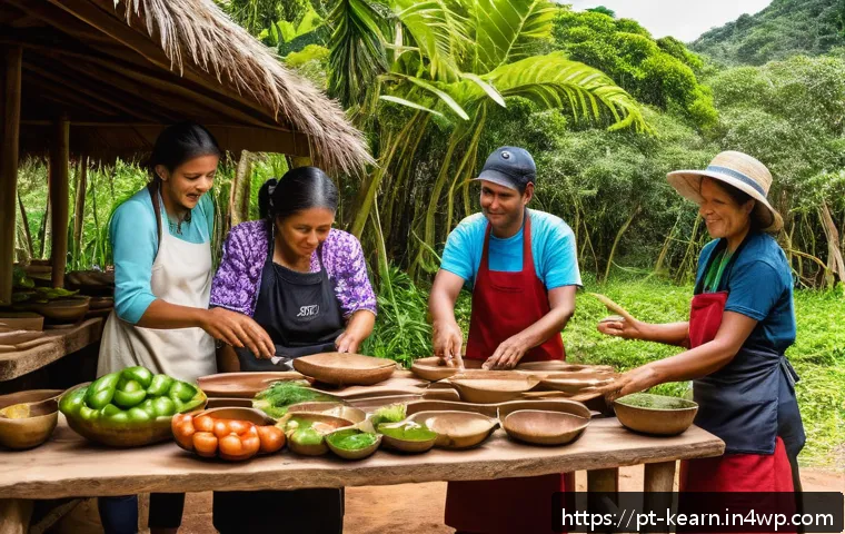 사회적 책임을 강조한 여행 프로그램 기획 - A vibrant scene of a traditional Brazilian indigenous community workshop in Northeast Brazil, with l...